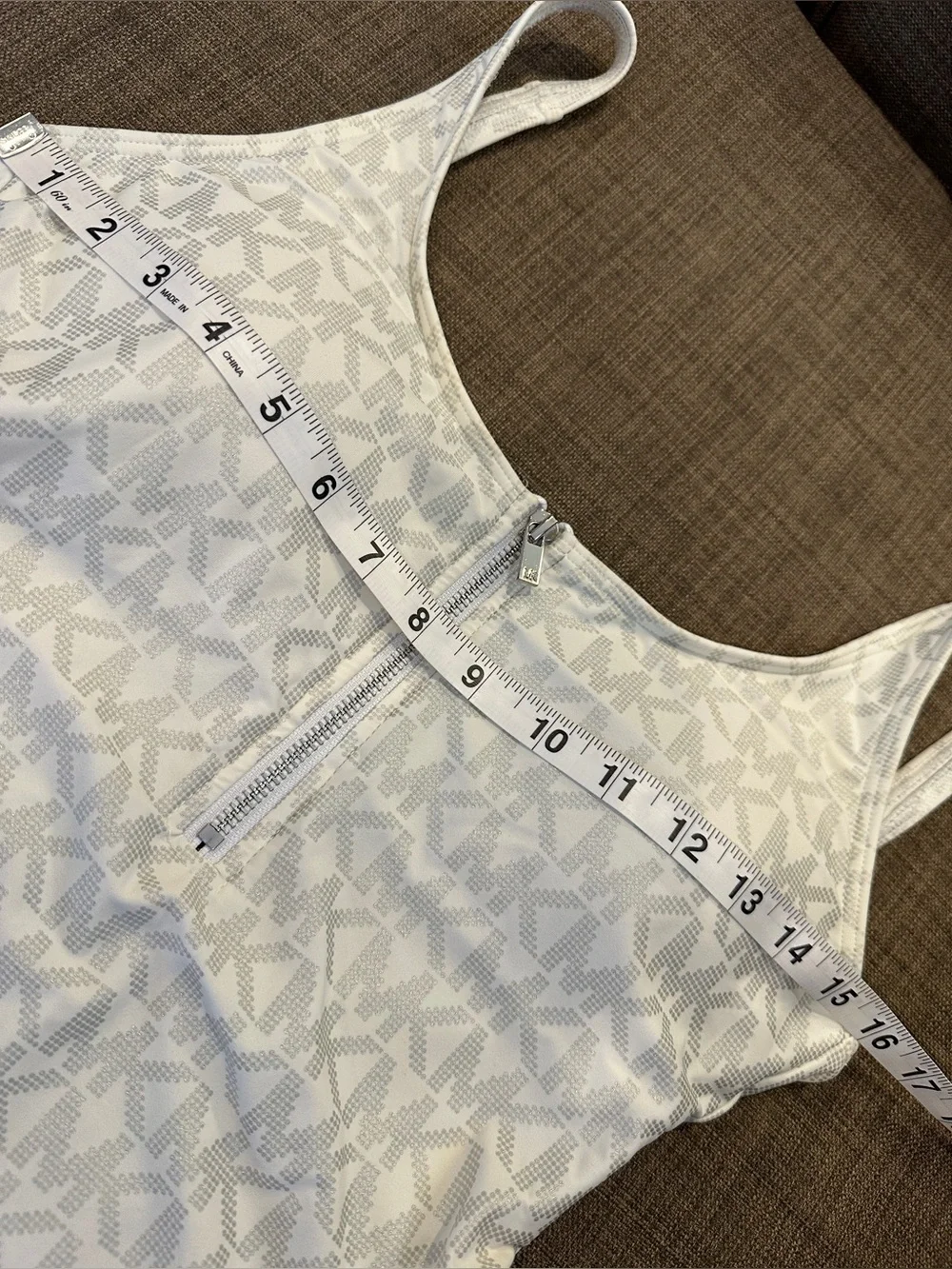 MICHAEL Michael Kors Silver White Logo Zip-Front One-Piece Swimsuit S